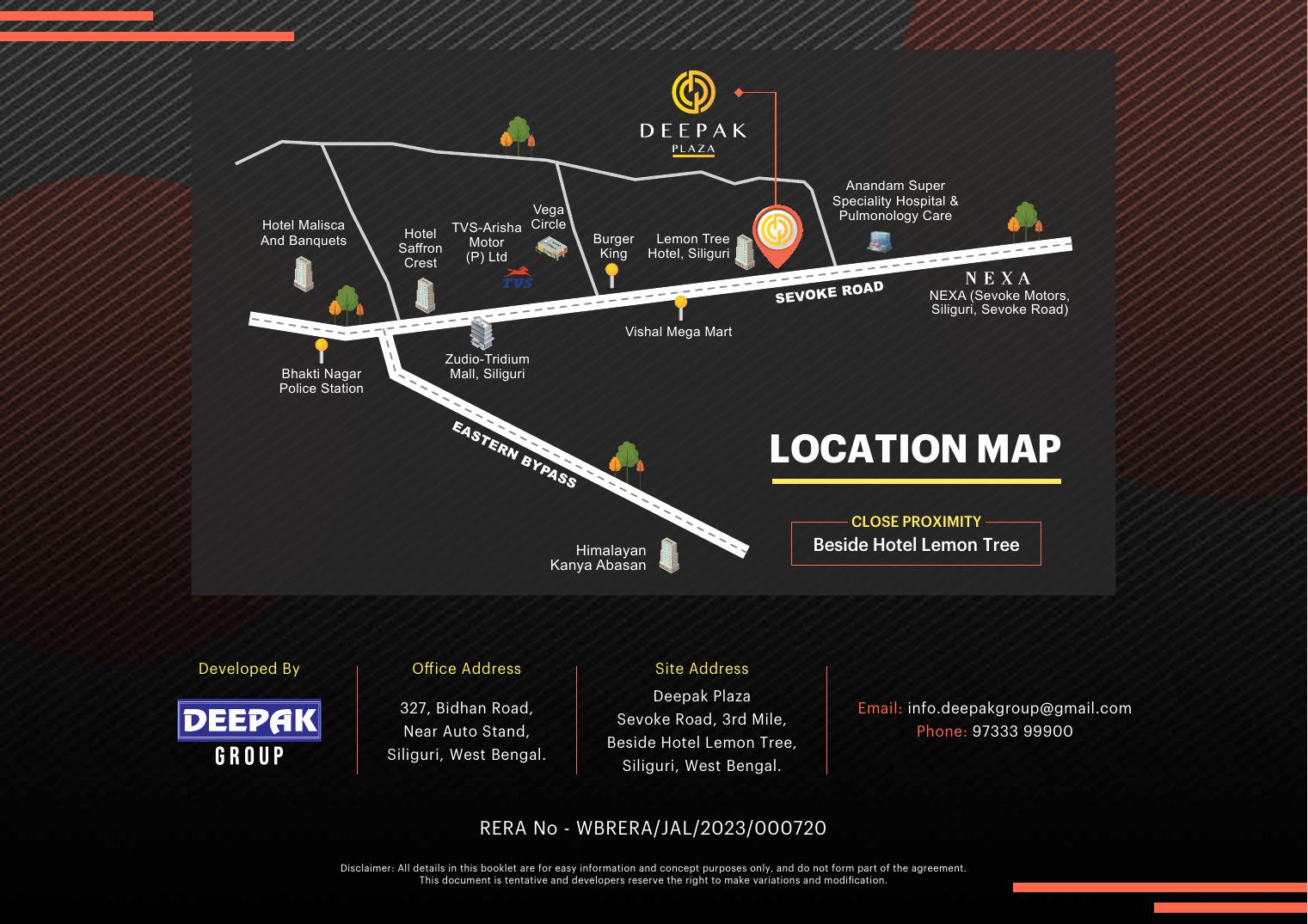 Map showing Deepak Plaza along Sevoke Road